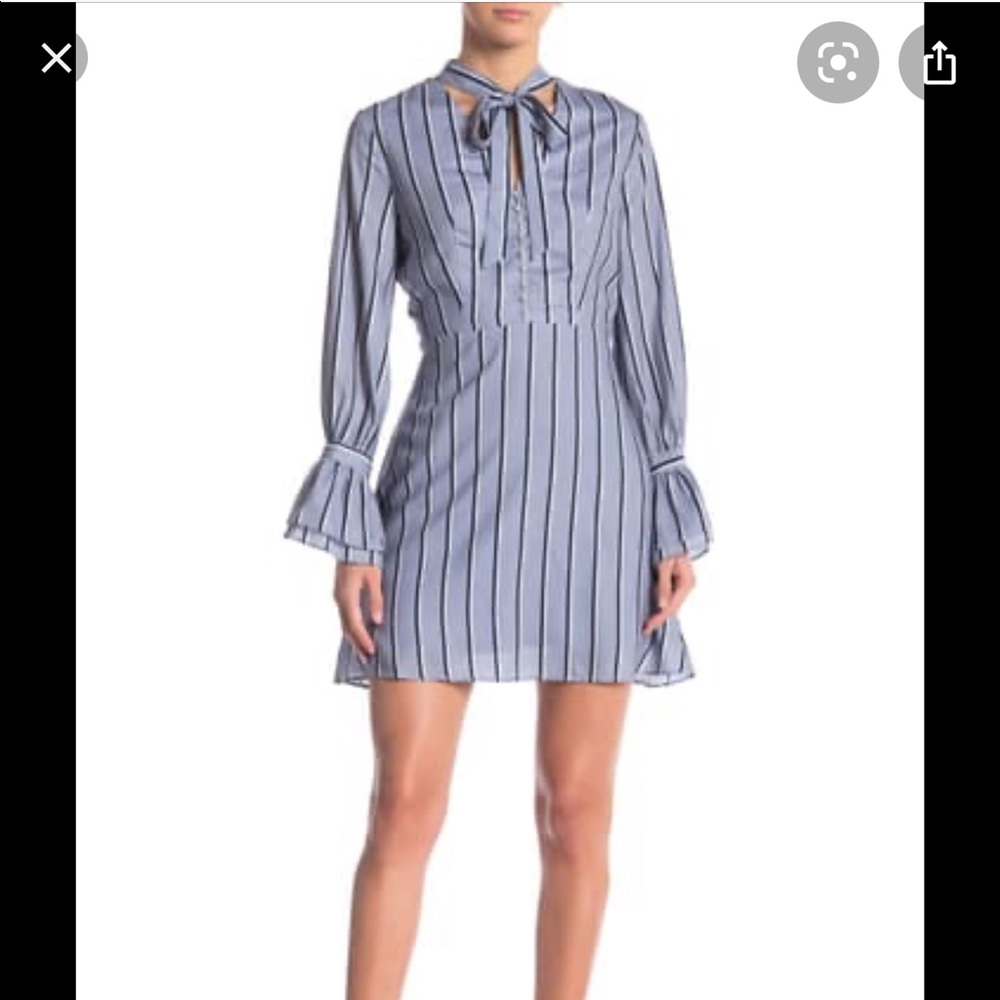 J.O.A. – Striped Pearly Button Tie Neck Dress